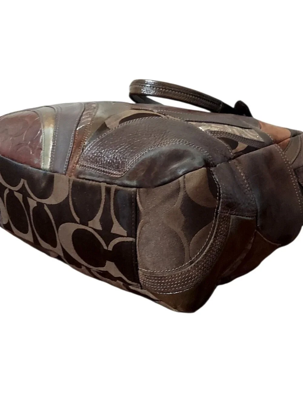 Coach Vintage Patchwork Leather & Suede Zip Shoulder Tote  No. F15459
